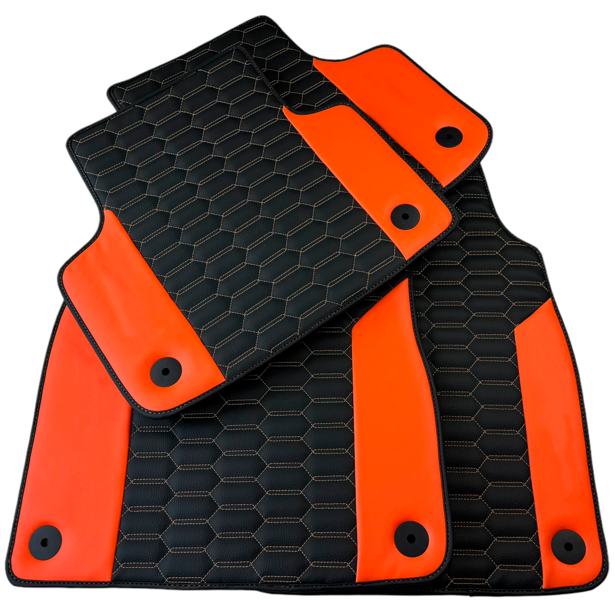 Customizable Black Floor Mats for Lamborghini Urus with Orange Leather - AutoWin