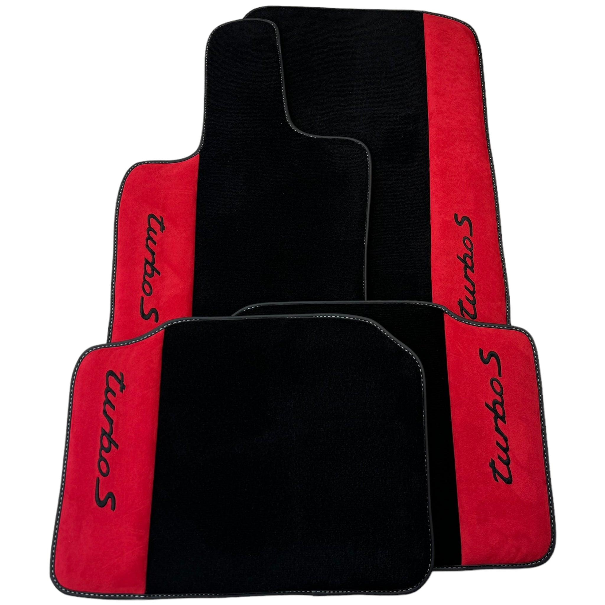 Black Floor Mats for Porsche 986 Boxster (1996-2004) with Red Alcantara Leather - AutoWin