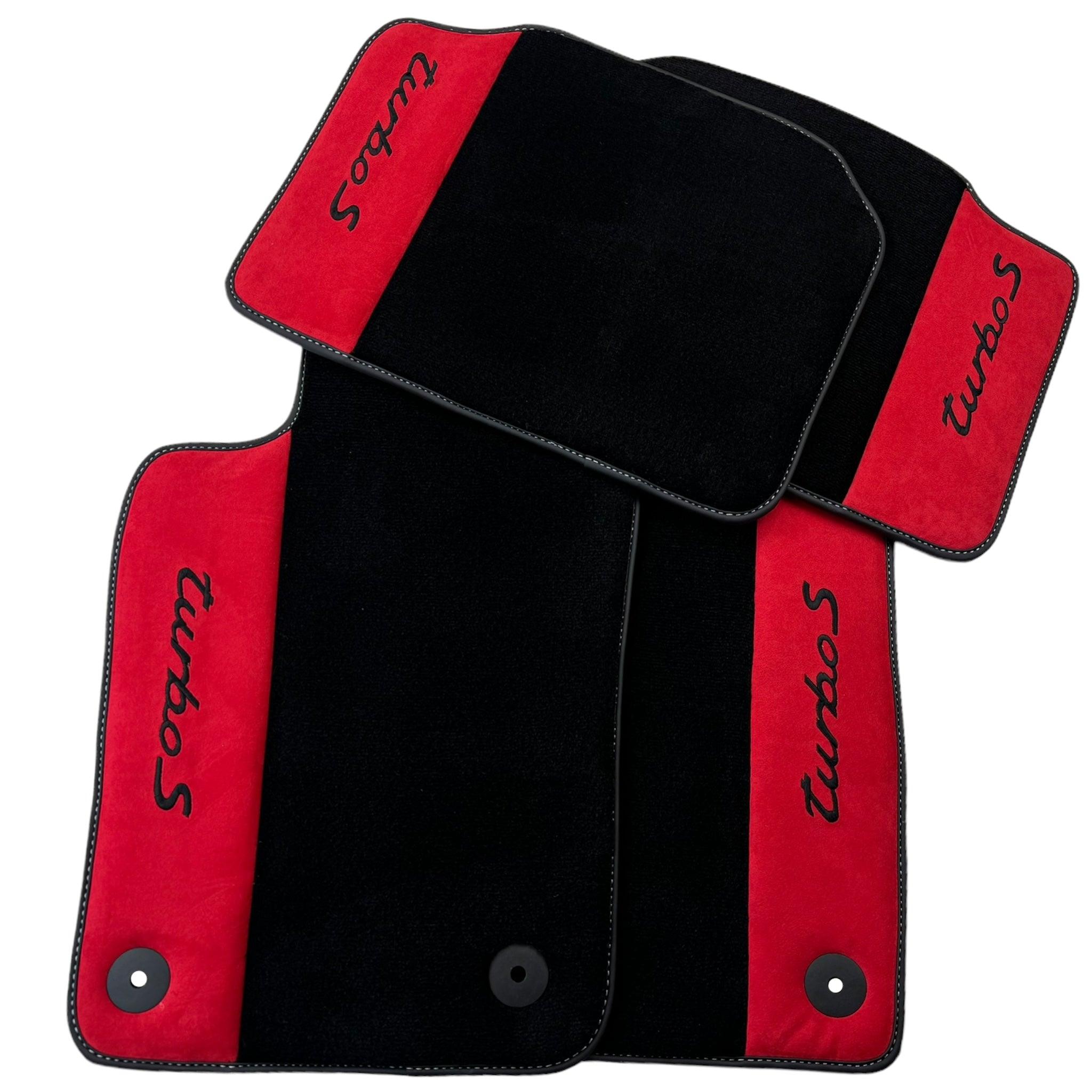 Black Floor Mats for Porsche 986 Boxster (1996-2004) with Red Alcantara Leather - AutoWin