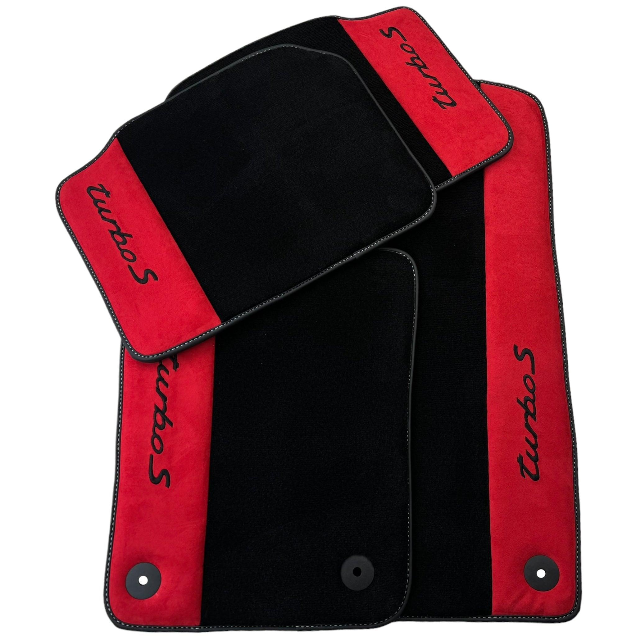 Black Floor Mats for Porsche 986 Boxster (1996-2004) with Red Alcantara Leather - AutoWin