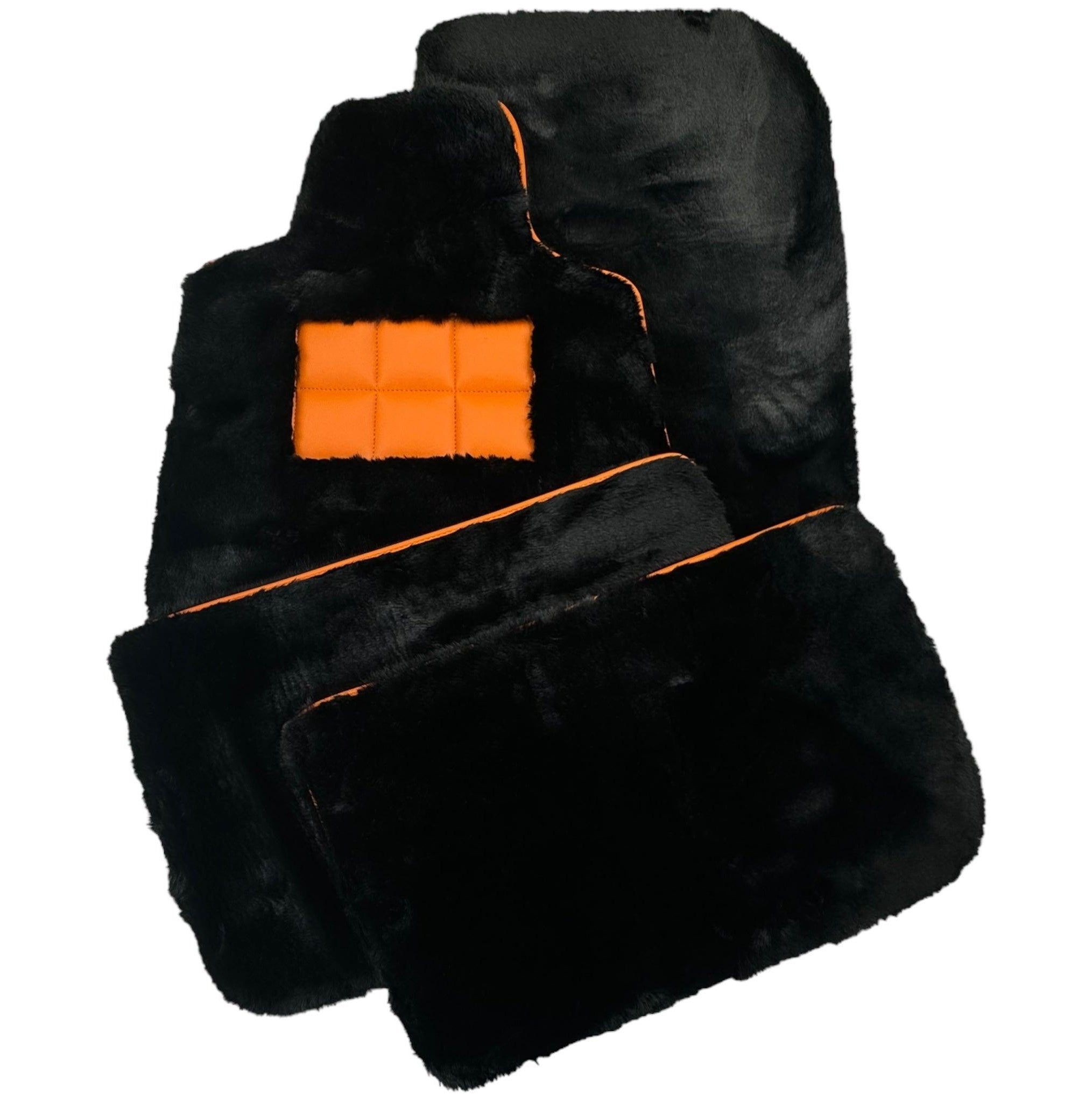 Black Sheepskin Floor Mats for Rolls-Royce Spectre (2023-2024) Orange Leather Trim - AutoWin