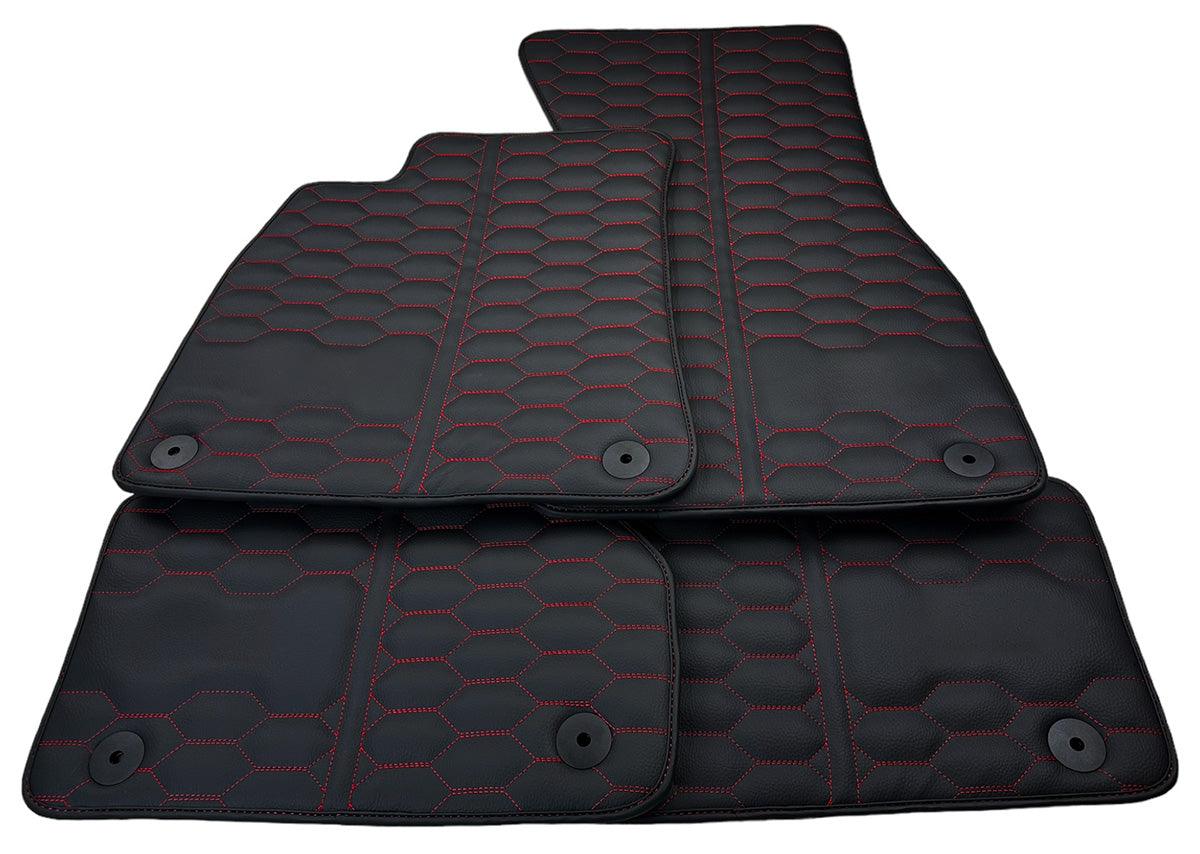 Custom Black Leather Red Stitching Floor Mats for Audi RS 6 C6 (2008-2010)