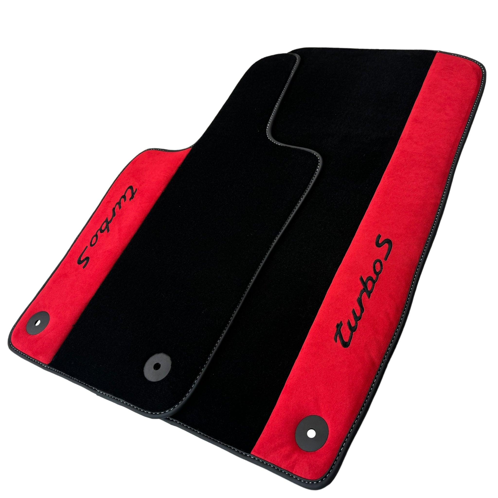 Black Floor Mats for Porsche 986 Boxster (1996-2004) with Red Alcantara Leather - AutoWin