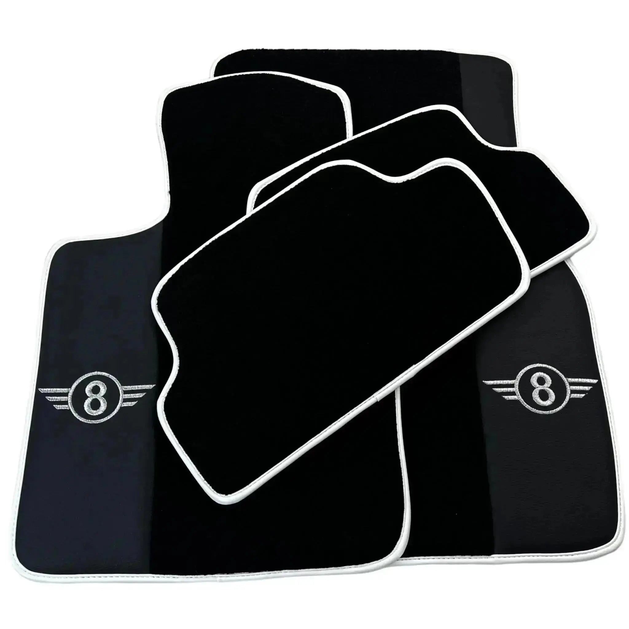 Black Floor Mats for Mini Clubman F54 (2019-2023) with Leather | White Trim