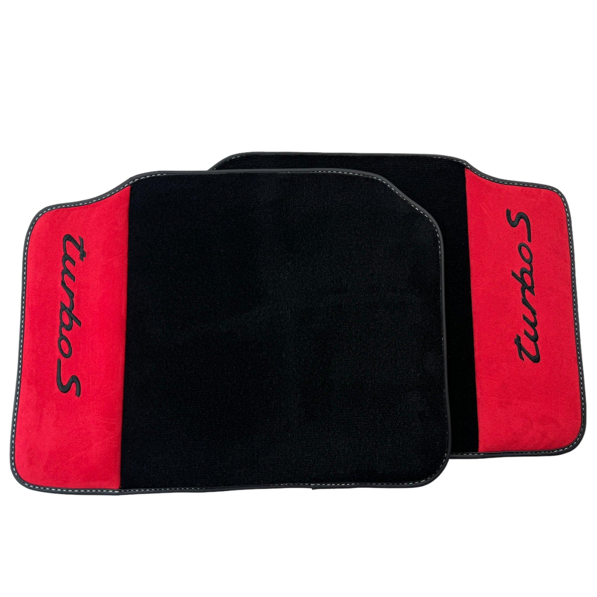 Black Floor Mats for Porsche 986 Boxster (1996-2004) with Red Alcantara Leather - AutoWin