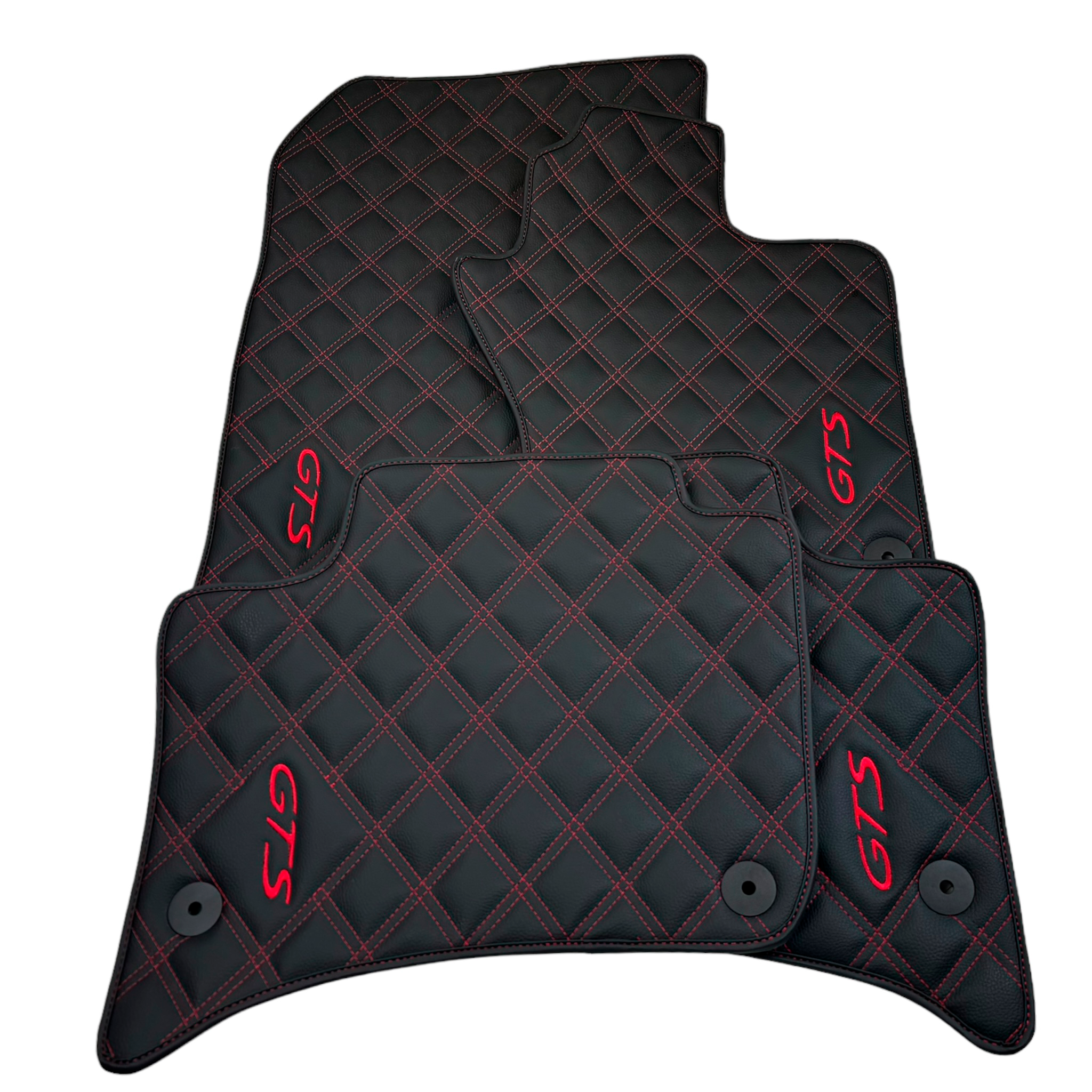 Leather Floor Mats for Porsche Cayenne GTS (2010-2018) Red Sewing