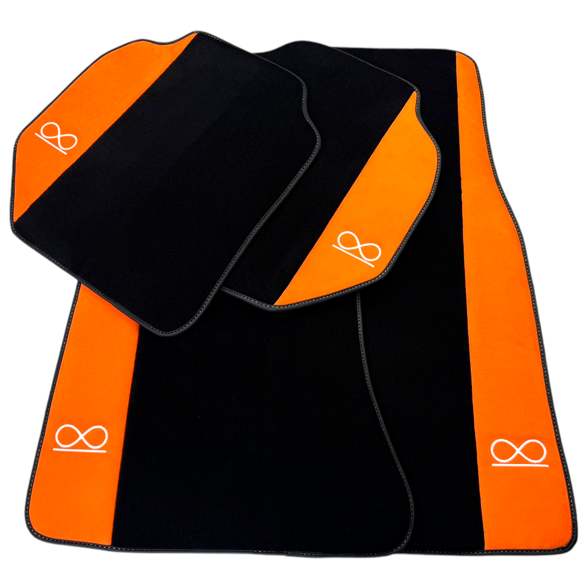 Black Floor Mats for Rolls Royce Black Badge Ghost Series II (2021-2024) with Orange Alcantara