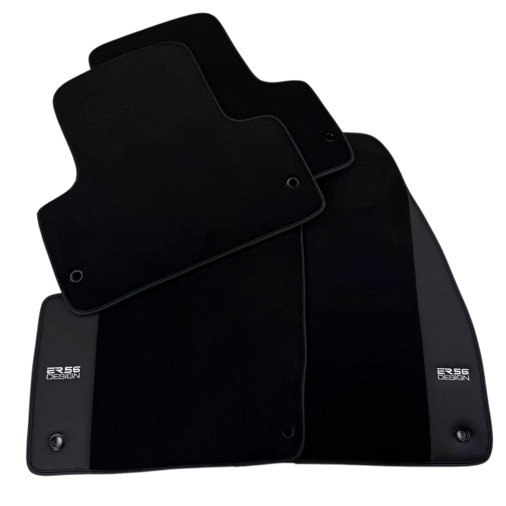 ER56 Design Black Floor Mats for Jeep Renegade (2014-2018) Distance Fixing Points Co-Driver 18 cm with Leather