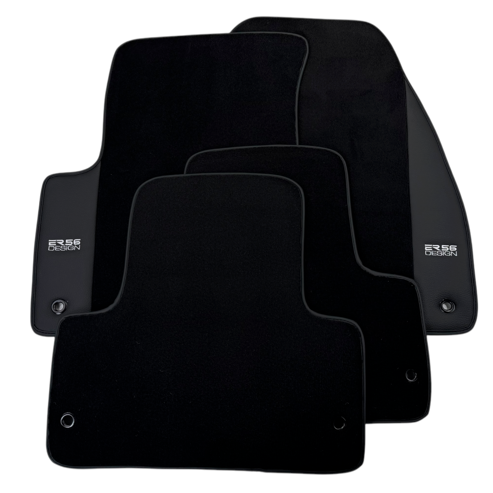 ER56 Design Black Floor Mats for Jeep Renegade (2014-2018) Distance Fixing Points Co-Driver 18 cm with Leather