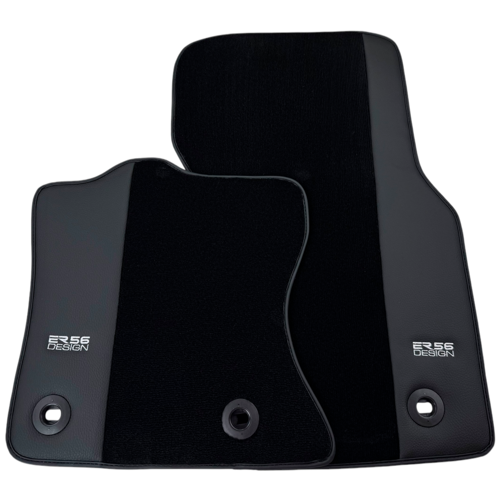 Black Floor Mats for Jaguar X-Type (2001-2009) with Leather Borders by ER56 Design - AutoWin