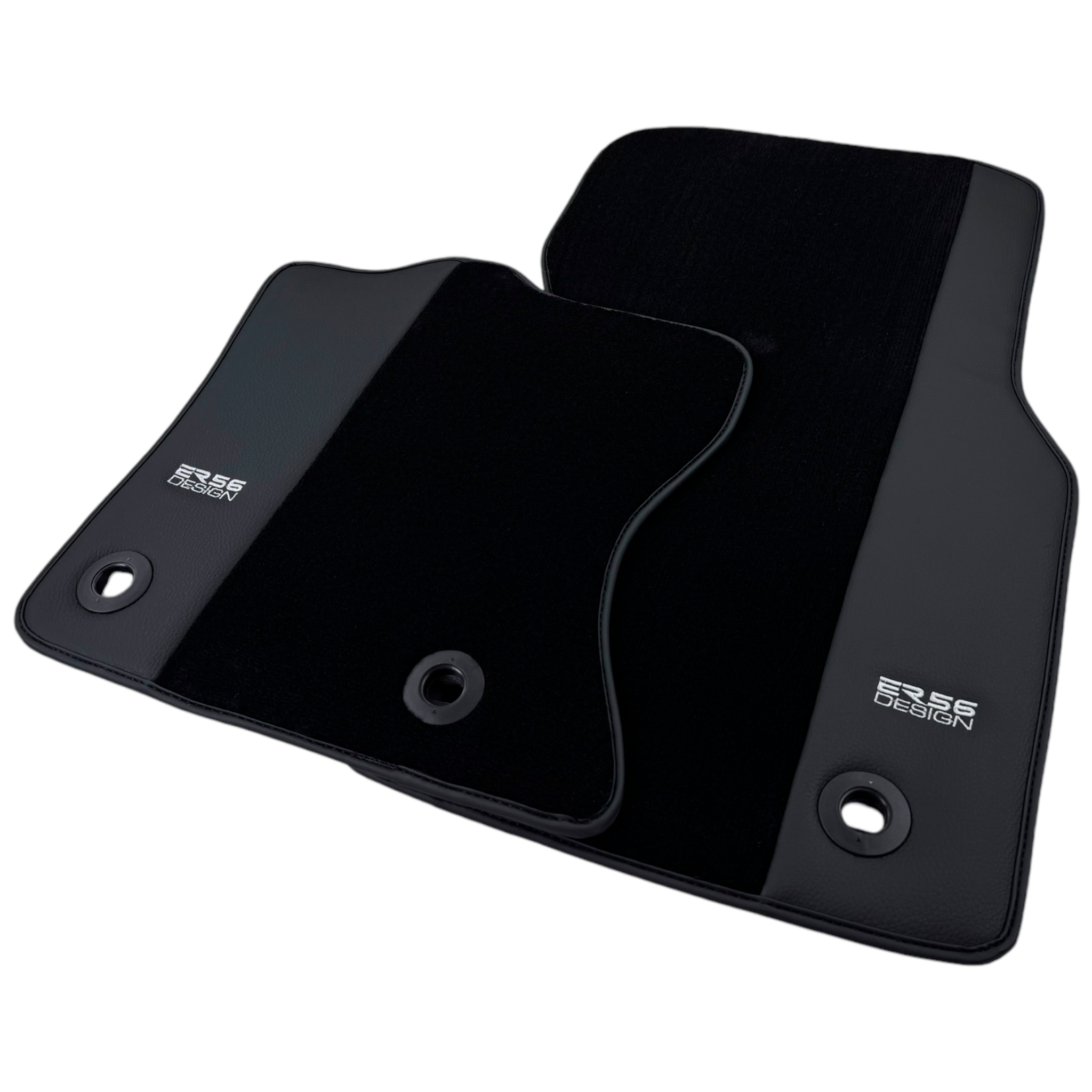 Black Floor Mats for Jaguar F-Type (2014-2020) with Leather Borders by ER56 Design - AutoWin