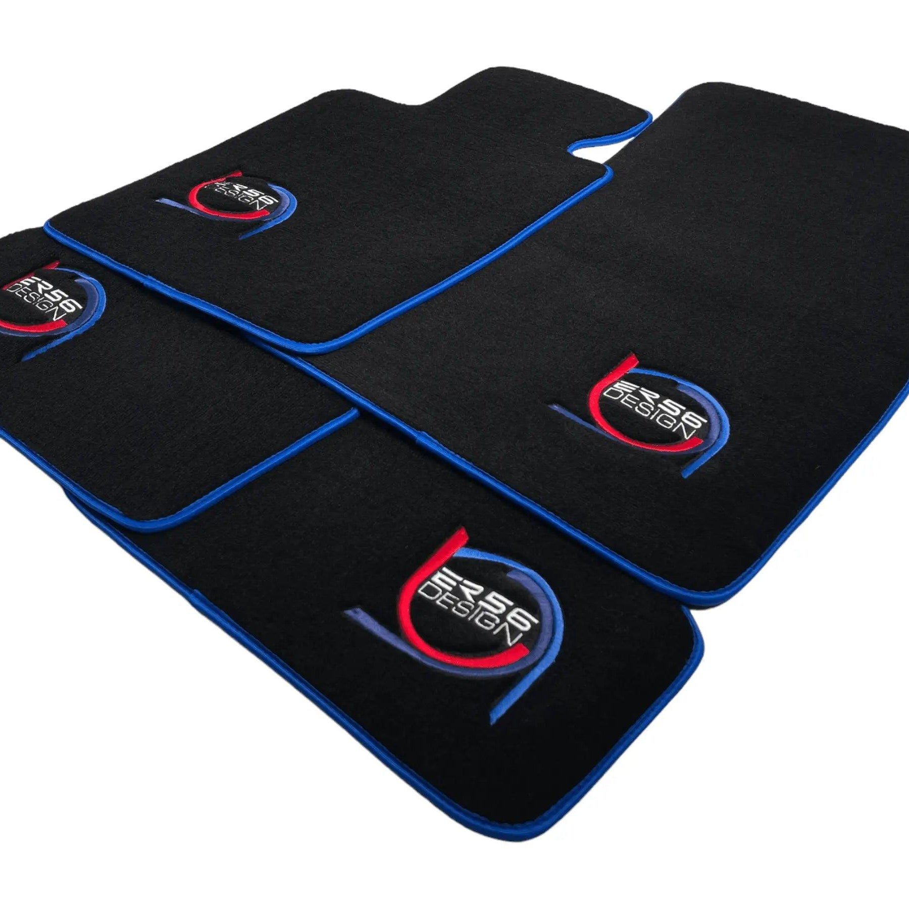 Black Floor Mats For BMW 5 Series E34 Sedan ER56 Design Limited Edition Blue Trim - AutoWin