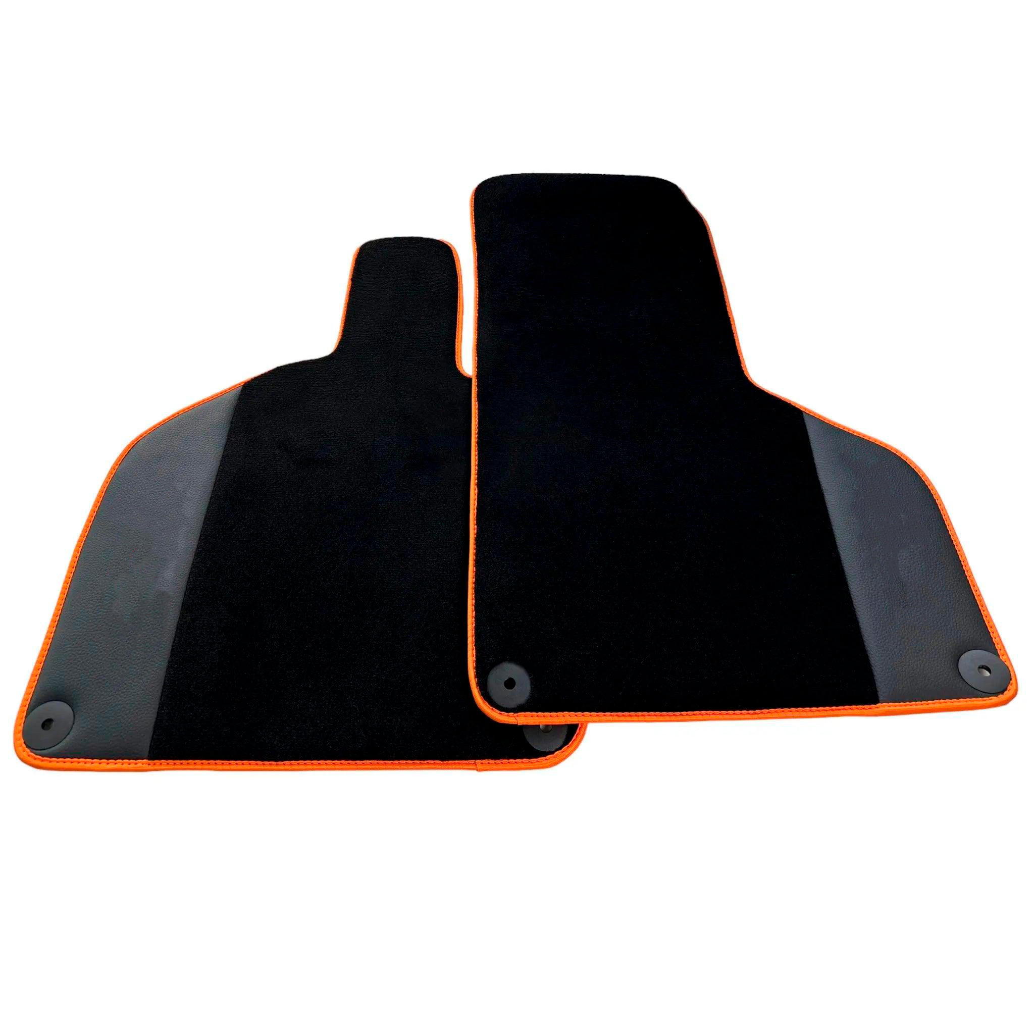 Customizable Black Floor Mats for Lamborghini Huracan STO with Black Leather and Orange Trim