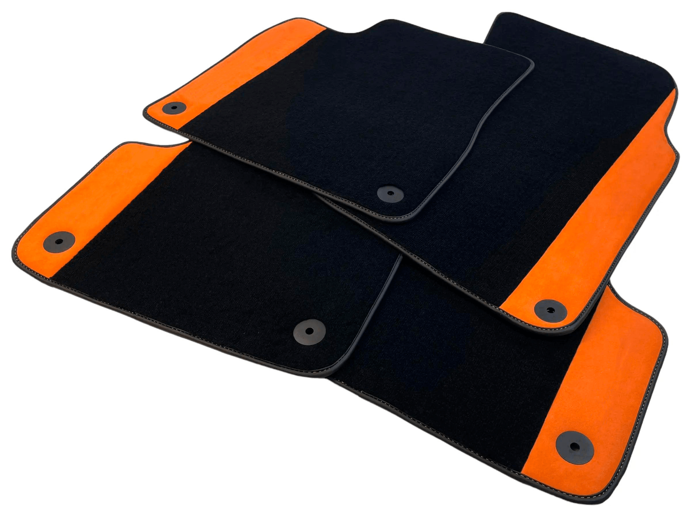 Customizable Black Floor Mats For Lamborghini Urus With Orange Alcantara Leather - AutoWin