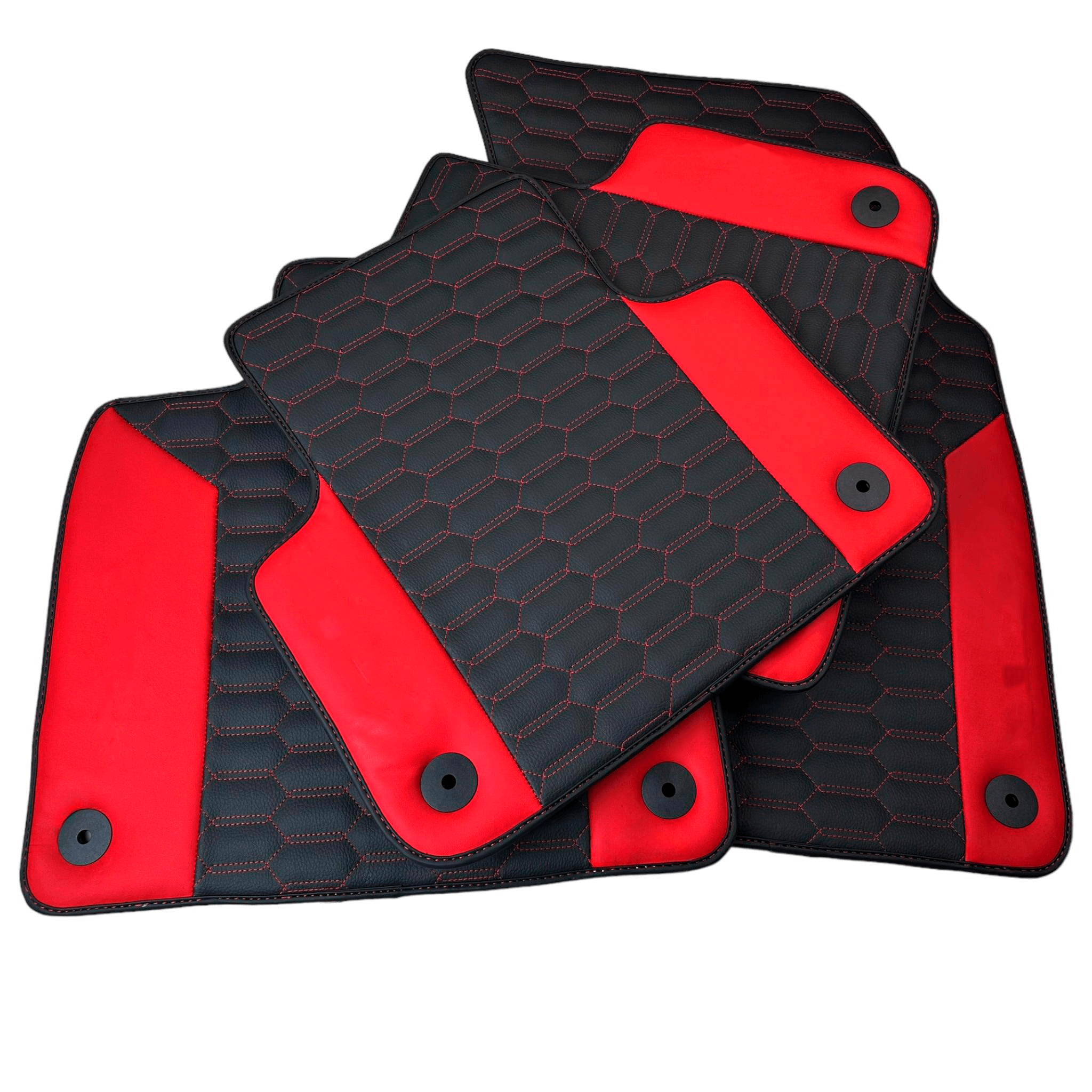 Customizable Black Leather Floor Mats For Lamborghini Urus S With Red Nappa Leather - AutoWin