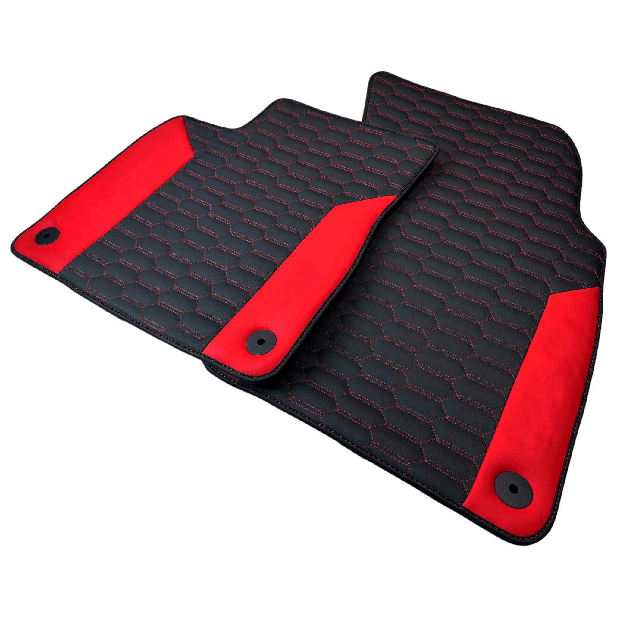 Customizable Black Leather Floor Mats For Lamborghini Urus S With Red Nappa Leather - AutoWin